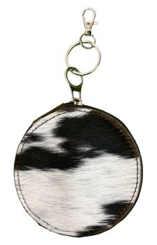 Black & White Hair on Cowhide Round Clip Key-chain Wallet Pouch